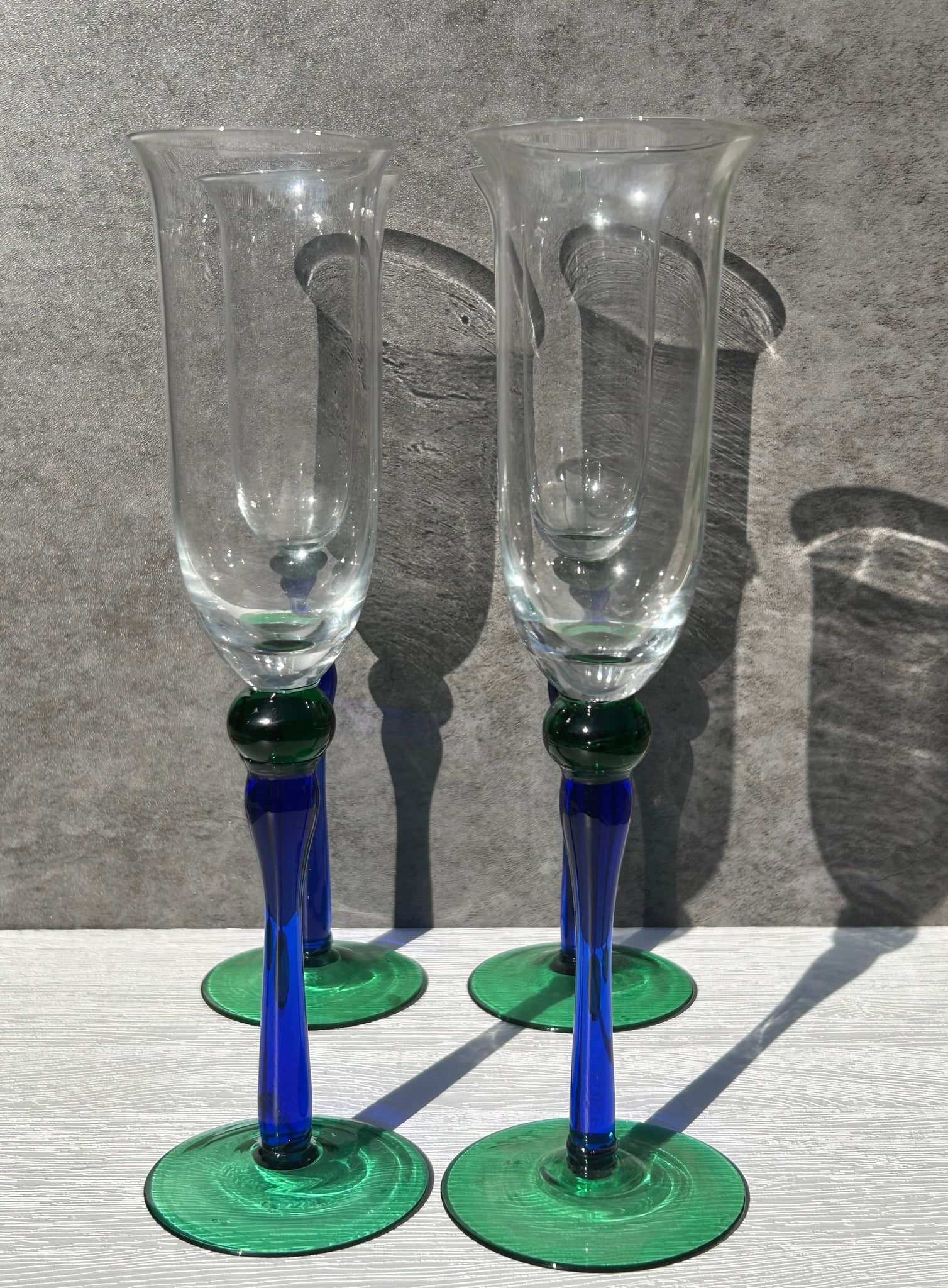 Blue & Green Glass Champagne Flutes - Cafe Meggo