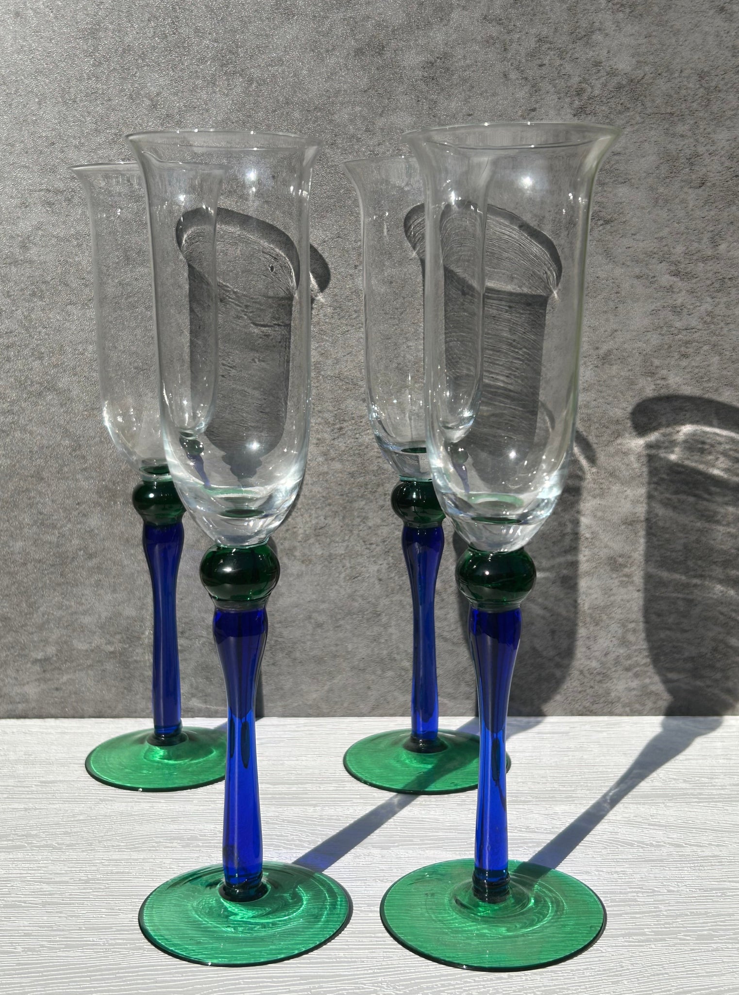 Blue & Green Glass Champagne Flutes - Cafe Meggo