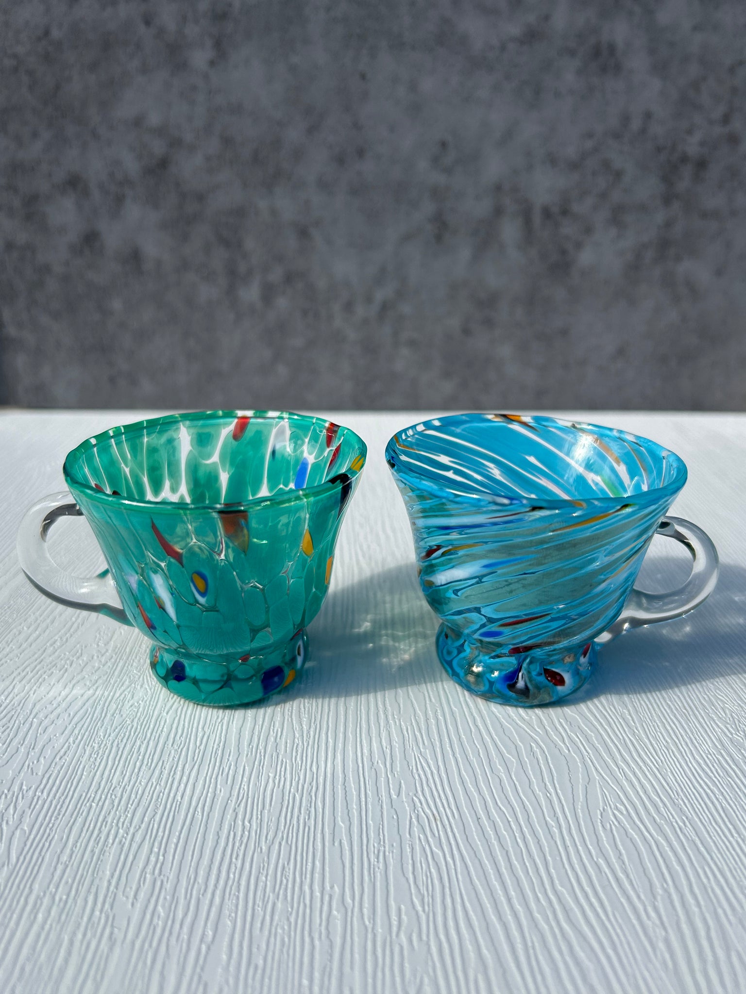 Handmade Multicolor Italian Murano Glass Espresso Cups - Set of 2 - Cafe Meggo